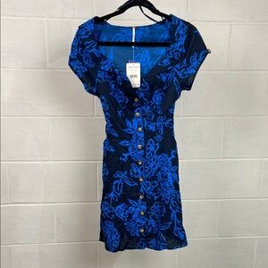 $128 NWT Free People A‎ Thing Called Love Mini Dress Size 6 Navy Combo Boho 90s